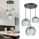 Green Glass Pendant Light, Modern Hanging Lighting fixtures That can be remotely Controlled, Suitable for Kitchens, Islands, Restaurants, bedrooms(3 pcs Light)