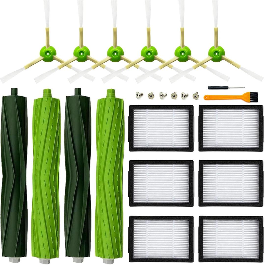 Tivcroxs Replacement Parts for iRobot Roomba i4 i7 i7+ i3 i3+ i2 i5 i5+ j5 j5+ J7 i6 i6+ i8 +/Plus E5 E6 E7 I & E & J Series Vacuum Cleaner, 2 Set of Roller Brush & 6 Filters & 6 Side Brushes