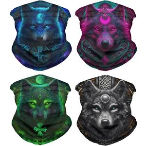 GLUDEAR Wolf 3D Print Balaclava Neck Gaiter Tube Face Bandana Scarf for Dust Wind Sun Protection (One Size, 4pcs Cool Wolf Moon)
