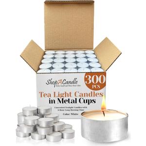 300 Pack Tealight Candles in Metal Cups - Clean White Unscented with 6 Hour Long Burning Time - Votive Candles Bulk for Romantic Dinner, Weddings, Spa & Hotels by PARNOO