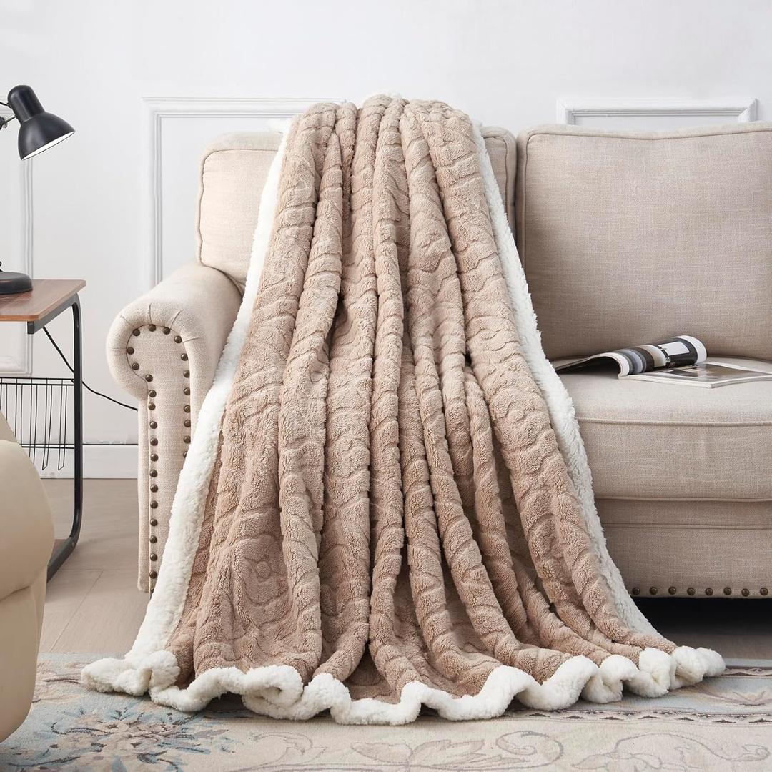 Sherpa Fleece Throw Blanket-3D Stylish Design, Thick and Warm Blanket for Winter, Soft and Fuzzy Throw Blanket for SofaSoft, Plush, Fluffy, Fuzzy, Warm, Cozy, Thick(60x80 Inches, Beige)