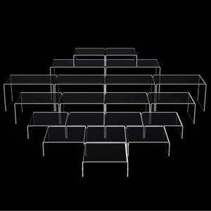 Chuangdi 20 Pcs Acrylic Display Risers, Clear Product Stand, Jewelry Display Riser Shelf Showcase Fixtures for Figure Dessert Cupcake Candy Action Showcase(Large Set)