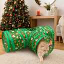 Christmas Cat Tunnel 3-Way Tube Toy  Foldable Holiday Cat Play Tunnel with Crinkle and Peek Holes for Indoor Cats and Kittens