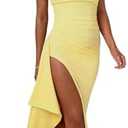 Women's Sexy Strapless Backless High Split Long Maxi Dress Ruched Off Shoulder Sleeveless Bodycon Party Cocktail Dresses, Size not labeled