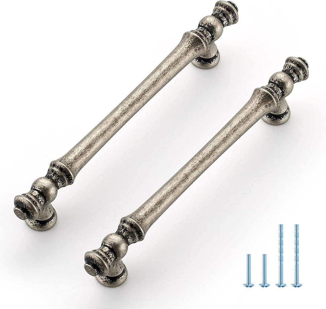 JOY DECOR 10 Pack 5 Inch Antique Silver Kitchen Cabinet Handles, Zinc Drawer Pulls for Cupboard, Dresser, and Wardrobe, 5" (128mm) Hole Center, Cabinet Hardware