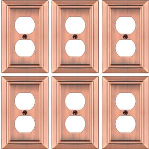 Metal Wall Plate for Electrical Outlets, Decorative Antique Copper Switch Plates Outlet Cover, Light Switch Cover Plate, 1-Gang Wall Plates (Duplex Outlet, 6 Pack)
