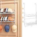 Over Door Hat Organizer 3 Tier Wall Mounted Hat Rack with 2 Adjustable Metal Basket and 3 Hooks Hat Organizer for Baseball caps Hat Hanger Holder Display for Door Closet, Cap Organizer Storage (White)