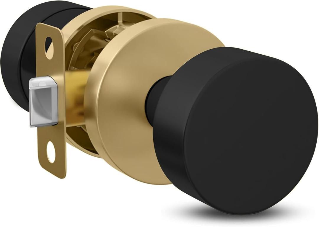 Mega Handles Buena Passage Door Knobs - 1 Pack Reversible Interior Door Knobs, Heavy Duty Passage Gold Door Knob for Closet & Hallway, No Lock, Fits All Standard Door Sizes - Satin Brass