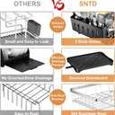 Stainless Steel Dish Drying Rack  304 Grade Dish Racks for Kitchen Counter with Utensil Holder & Adjustable Spout, Space-Saving Organizer, 16.5" x 11.8" x 5.3" Black