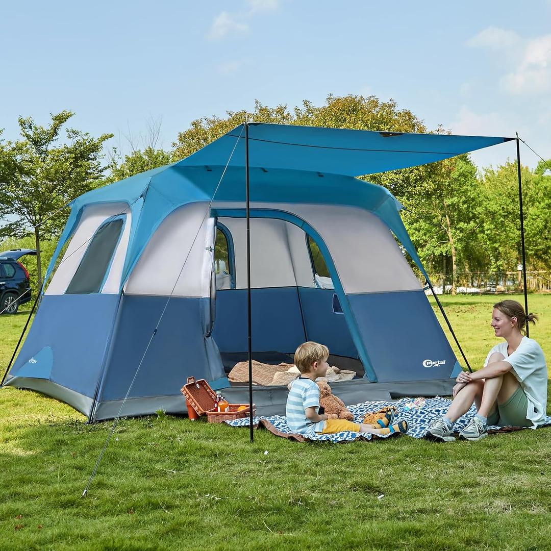 PORTAL 6 | 8 | 10 Person Family Camping Tent with Porch, Big Family Camping Tent with Tall Height, Good Ventilation, Water Resitant Large Tent for Outdoor Camping, Backyard (Deep Blue)