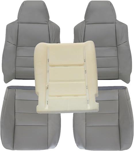Driver & Passenger Side Bottom & Top Lean Back Seat Covers & Driver Foam Cushion Replacement Medium Flint Gray Compatible with Ford F250 F350 F450 F550 Lariat 2002 2003 2004 2005 2006 2007