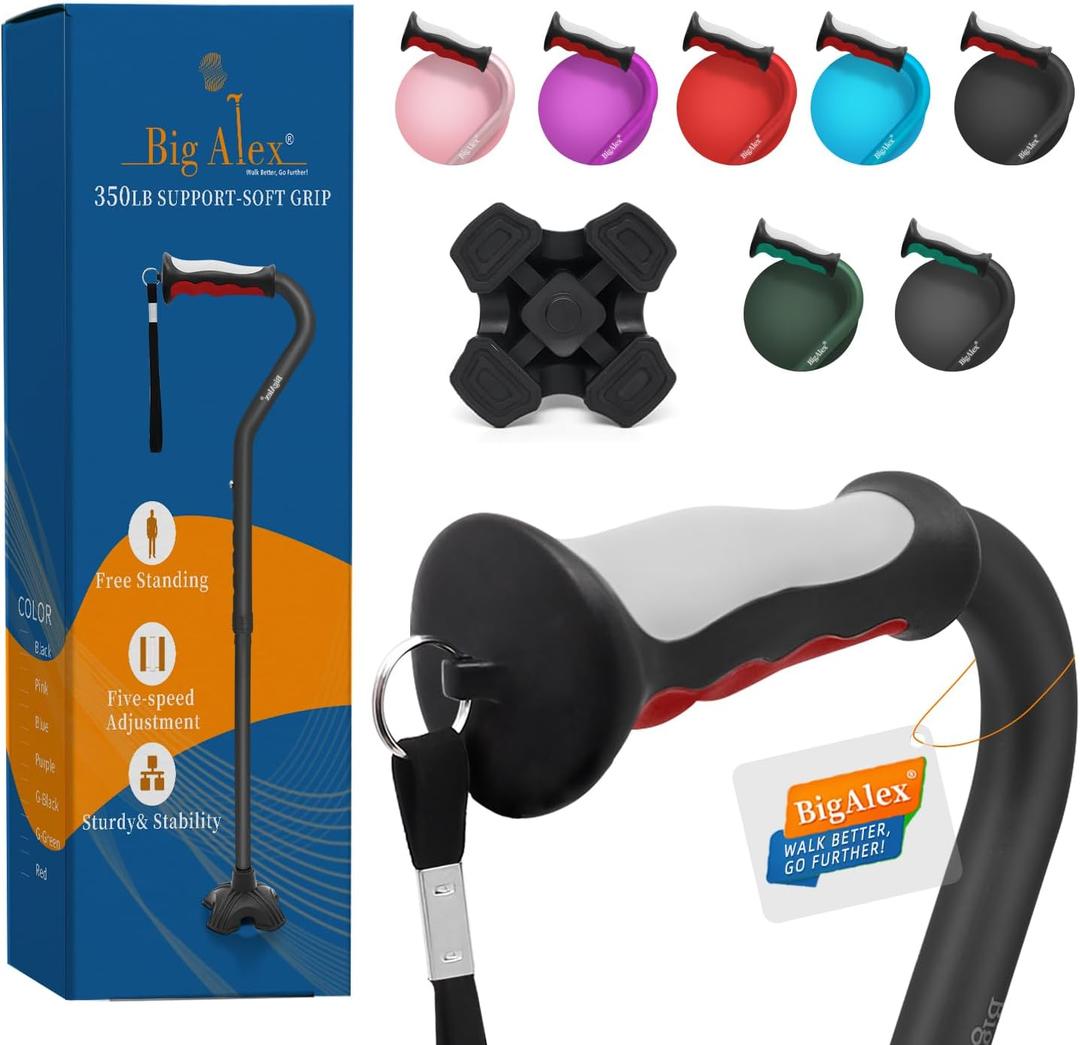 BigAlex Collapsible Walking Cane for Men & Women, Adjustable Stability Stick for Mobility, Heavy Duty, Foldable, Lightweight, Portable Travel Aid with Comfortable Offset Handle for Seniors & Adults (Black-Red)