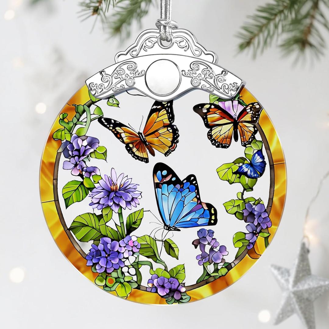 Christmas Ornament, Stained Glass Ornament, Christmas Ornaments for Tree, Hanging Ornaments for Home Decor & Xmas Decorations Holiday Decor, Gift Ideas, Perfect Holiday & Xmas Gifts - Butterfly