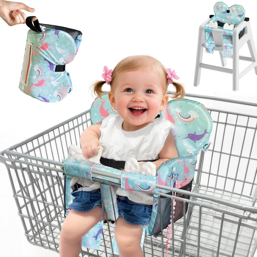 Premium Baby Shopping Cart Cover & High Chair Seat Protector - Universal Fit for Grocery Carts, Restaurant ChairsRestaurant Seats, and Park Swings-Girl & BoyOcean Blue