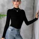 MANGDIUP Women's Mock Turtleneck Long Sleeve Sleeveless Pullover Tops Slim Fit Basic T-Shirts (Black)