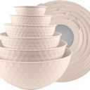 COOK WITH COLOR Mixing Bowls with Lids - 12 Piece Plastic Nesting Bowls Set includes 6 Prep Bowls and 6 Lids, Non Slip Bottom and Embossed Design - Microwave Safe (Cream) (Cream Embossed)