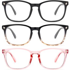 Gaoye Stylish Blue Light Glasses for Woman - Computer Glasses 99% Blue Light Blocking - Lightweight TR90 Frames - 3 pack (C2-matte Black+pink+black Tortoise)