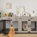 Qeetex 71 inch Large Dog Crate for 2 Dogs Double Dog Cage Furniture with 3 Drawers for Ample Storage Space Furniture Style Indoor Dog Crate and TV Stand for Large Medium Dogs Grey