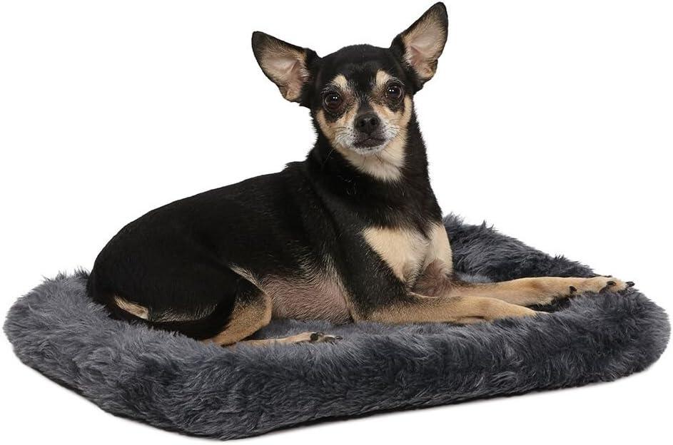 MidWest Homes for Pets QuietTime XXS Dog Bed  Gray Faux Fur Bolster, Ultra-Soft and Machine Washable, Fits 18-Inch Crates and Carriers, for Small Dogs and Cats (Grey)