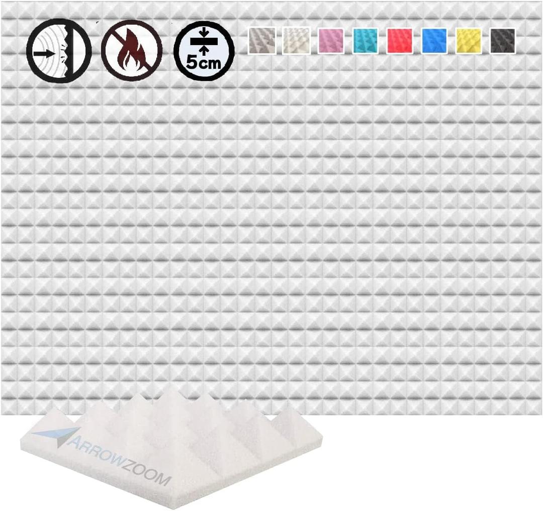 Arrowzoom 48 Pieces of 10x10x2 in Pyramid Pearl White Acoustic Home Studio Soundproof Treatment Accessories Foam Wall Panel Tiles SD1034 (Pearl White)