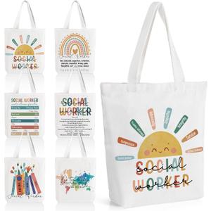 Paterr 6 Pcs Social Worker Appreciation Gift Canvas Tote Bags Bulk Thank You Bags with Zipper Office Supplies Coworker Gifts for MSW Volunteer Students Teacher Nurse Party Favors