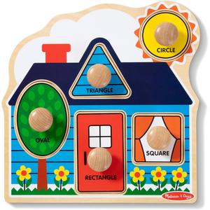 Melissa & Doug First Shapes Jumbo Knob Puzzle, Wooden Peg Puzzle for Toddlers, Educational Toy for Shape Recognition and Fine Motor Skills, Ages 1+, 12.0 X 11.75 X 1.7