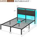 Rolanstar Queen Bed Frame with Headboard, Bed Frame Queen with LED Lights, Camas Queen Size Bed with Charging Station, Solid Metal Slats, Noise Free, No Box Spring Needed, Black Oak