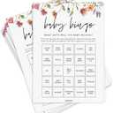 Baby Bingo, Fun Baby Shower Games for Girl (50 Unique Cards), Pre-Filled, Perforated Calling Cards, Gender Neutral (Wildflower)