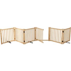 YOCAN Non-Painted Wooden Freestanding Dog Gates with Door for The House,Doorways, Stairs,Wood Dog Fences Indoor Pet Gate,Step Over Fence-6 Panel H:23"