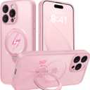 GolbinBox 360 Spin Magnetic Stand for iPhone 15 Pro Max Case, [Compatible with MagSafe], [Full Camera Protection] [16FT Military Drop Protection], Slim Translucent Matte Phone Case, Peach Pink