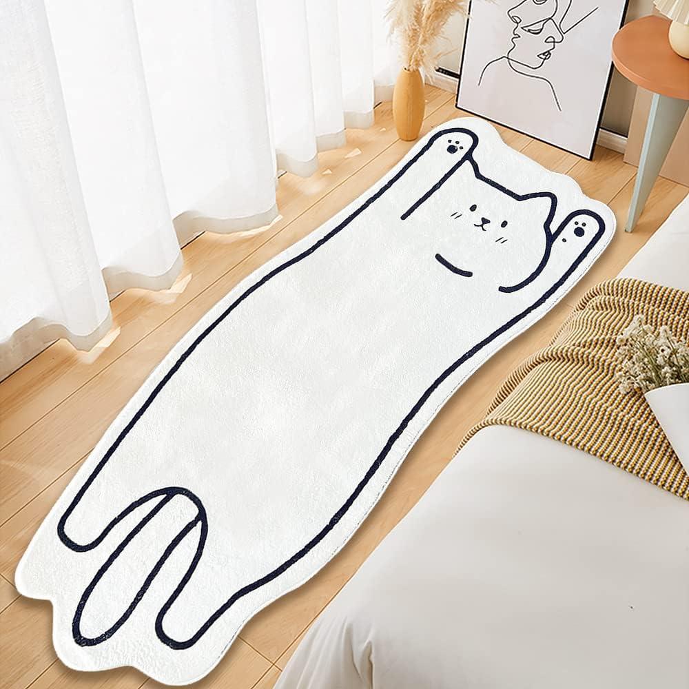 FOMAILE Cat Bathroom Rug Cute Bath Rug Floor Mat Absorbent Non-Slip Super Soft Shower Rug Cartoon Children Play Room Floor Mat Bedroom Mat Machine Washable 23.6X 62.9 inches (1' x 1'1" (Square))