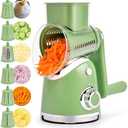 SUSTEAS Rotary Cheese Grater with Handle,Vegetable Slicer with 6 Interchangeable Blades, Reinforced Suction,Easy to Clean,Kitchen Chopper for Crushed Ice,Fruits and Nuts with Blade Storage Case,Green