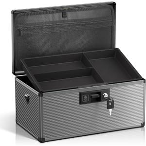 Medicine Lock Box with Key, Alluminum Alloy Box for Medication,First Aid Box with a Removeable Tray to Store Medicines & Pills for Home, Black,16 * 9.25 * 7.48 Inch