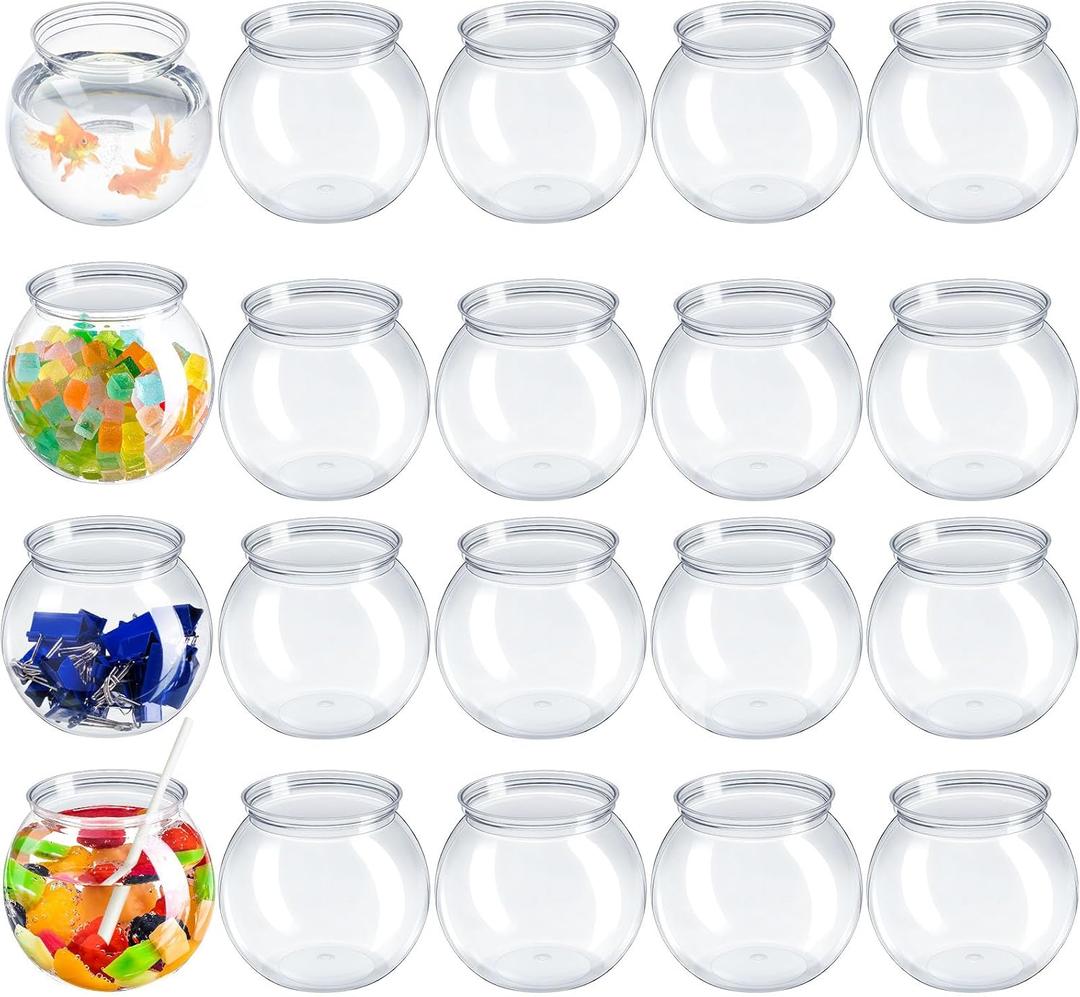 Eccliy 24 Pcs Clear Fish Bowls with Straws Ball Shape Plastic Bowl for Drinks Summer Drink Cups Unbreakable Goldfish Bowl for Christmas Candy Table Centerpieces Party Favors (27 oz)