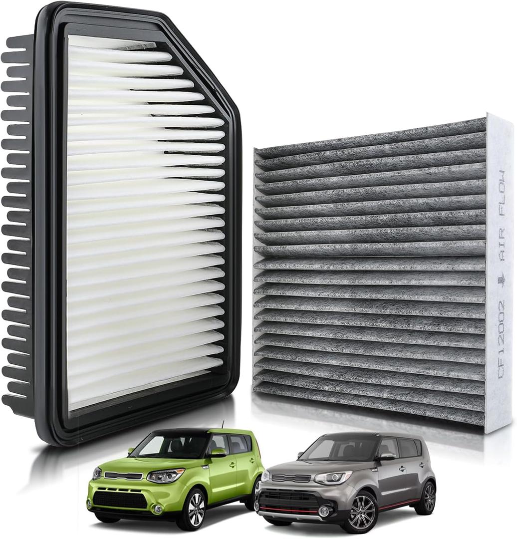 CF12002 Activated Carbon Cabin & Engine Air Filter Fit for Kia Soul L4 1.6L 2.0L 2014-2018 Replace CA11206 28113-1R100
