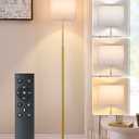 60" Modern Floor Lamp for Living Room, Standing Lamp with White Linen Lampshade, Remote and Foot Switch, Tall Lamp with A19 9W 3000K-6000K Color Temperature 10%-100% Brightness Dimmable Bulb, Gold