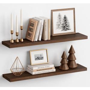 Harwaya 36 Inch Floating Shelves for Wall Set of 2, Large Long Wall Shelves for Living Room Decor, Walnut Brown Wooden Hanging Shelves for Bedroom Kitchen Bathroom Office Books Pictures (Dark Wood)