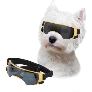 LESYPET Dog Goggles for Small Medium Dogs, UV Protection Dog Sunglasses with Foam Padded, Windproof Eye Protection Puppy Sunglasses for Riding Driving, Adjustable, Gold