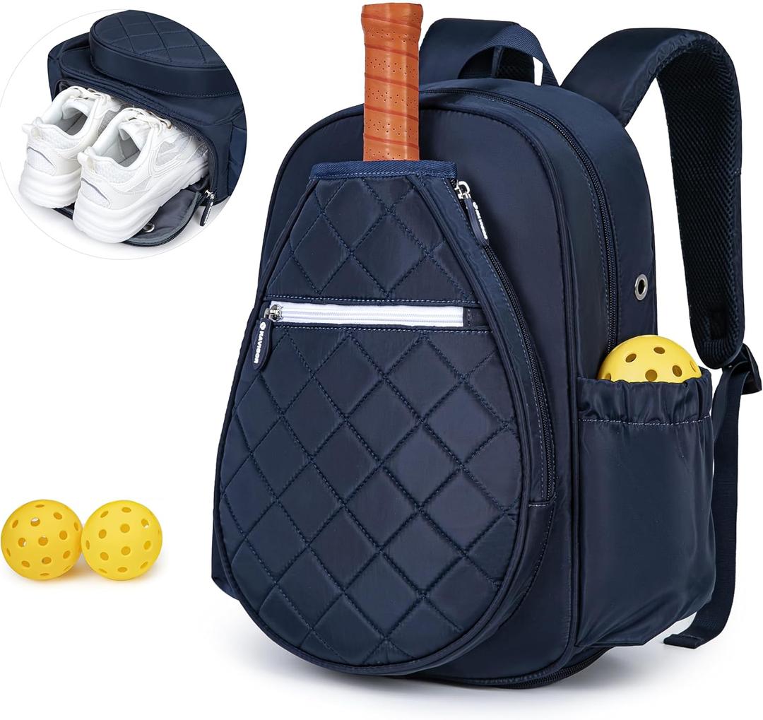Pickleball Bag, Quilted Pickleball Backpack with Shoe Compartment & Waterproof Pocket, Pickle Ball Paddle Bag Fits 2 to 4 Paddles for Women and Men (Blue)
