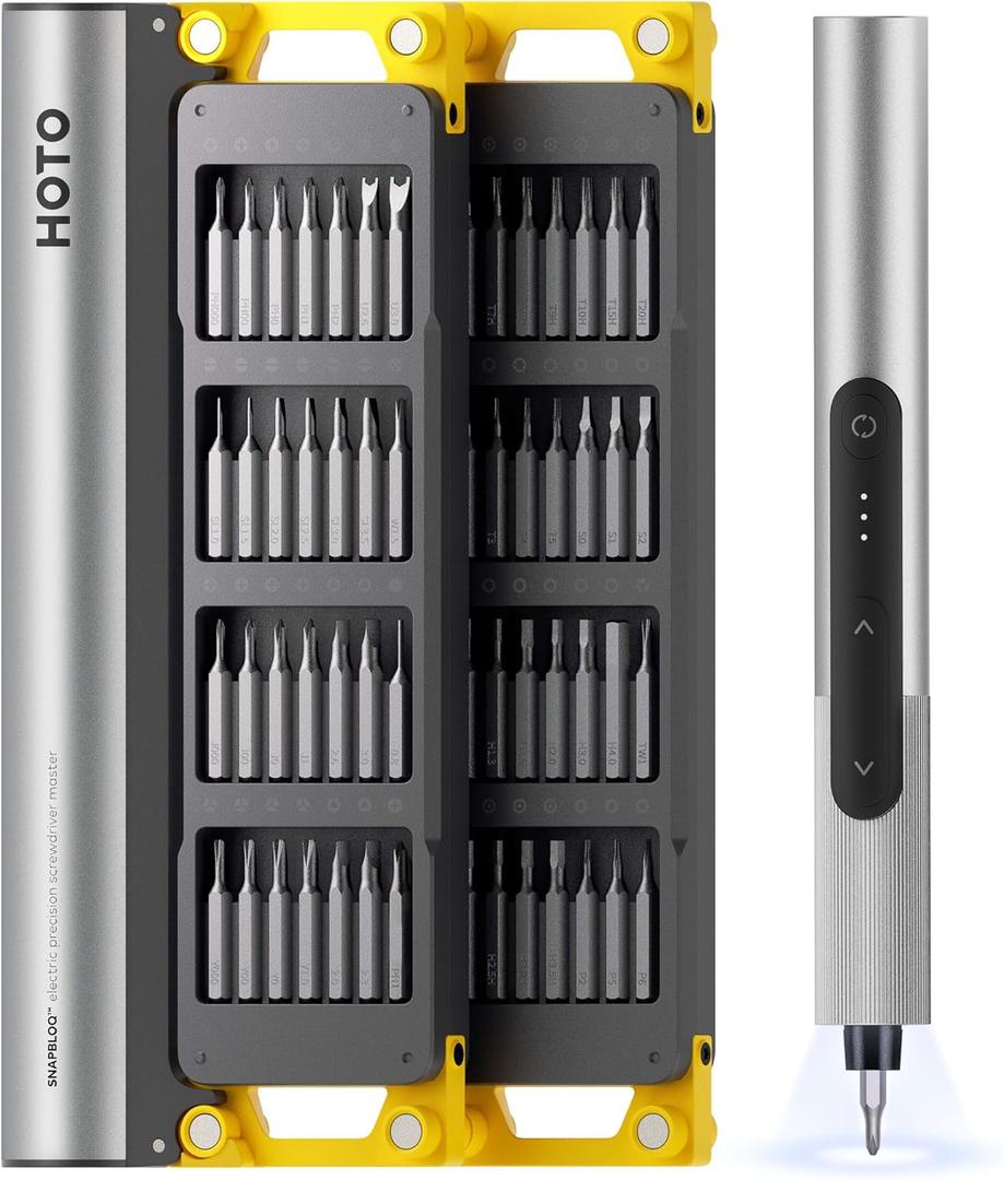 HOTO SNAPBLOQ S-A01 3.7V Electric Screwdriver Set with 56 Bits & 3 Torque Settings, Precision Mini Screwdriver, 250RPM, Brighter LED Light, Repair Tool Kit for Electronics, Phone, Laptop, DIY