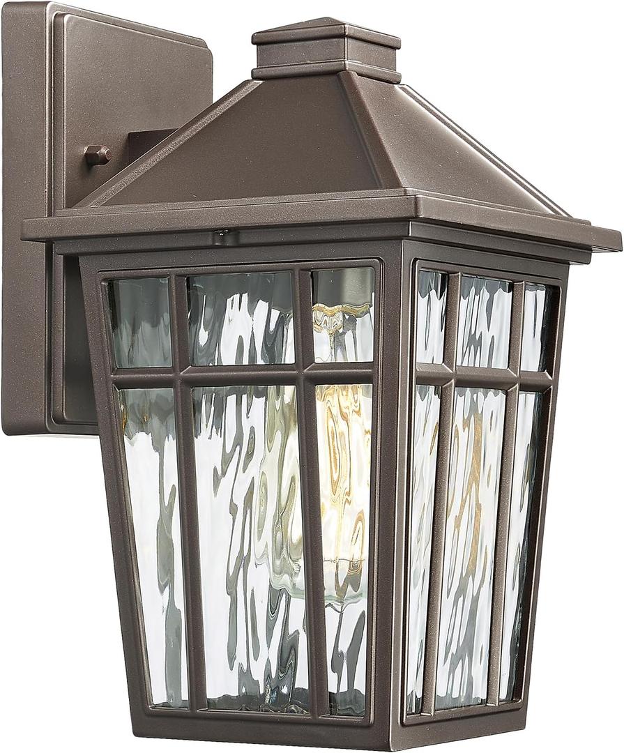 Darkaway Outdoor Sconce Lights Wall Light Fixtures, Exterior Porch Light Outdoor Sconce Anti-Rust Waterproof Aluminum Outside Light with Water Ripple Glass for Patio Yard Doorway Garage (Medium1 pack, Bronze)