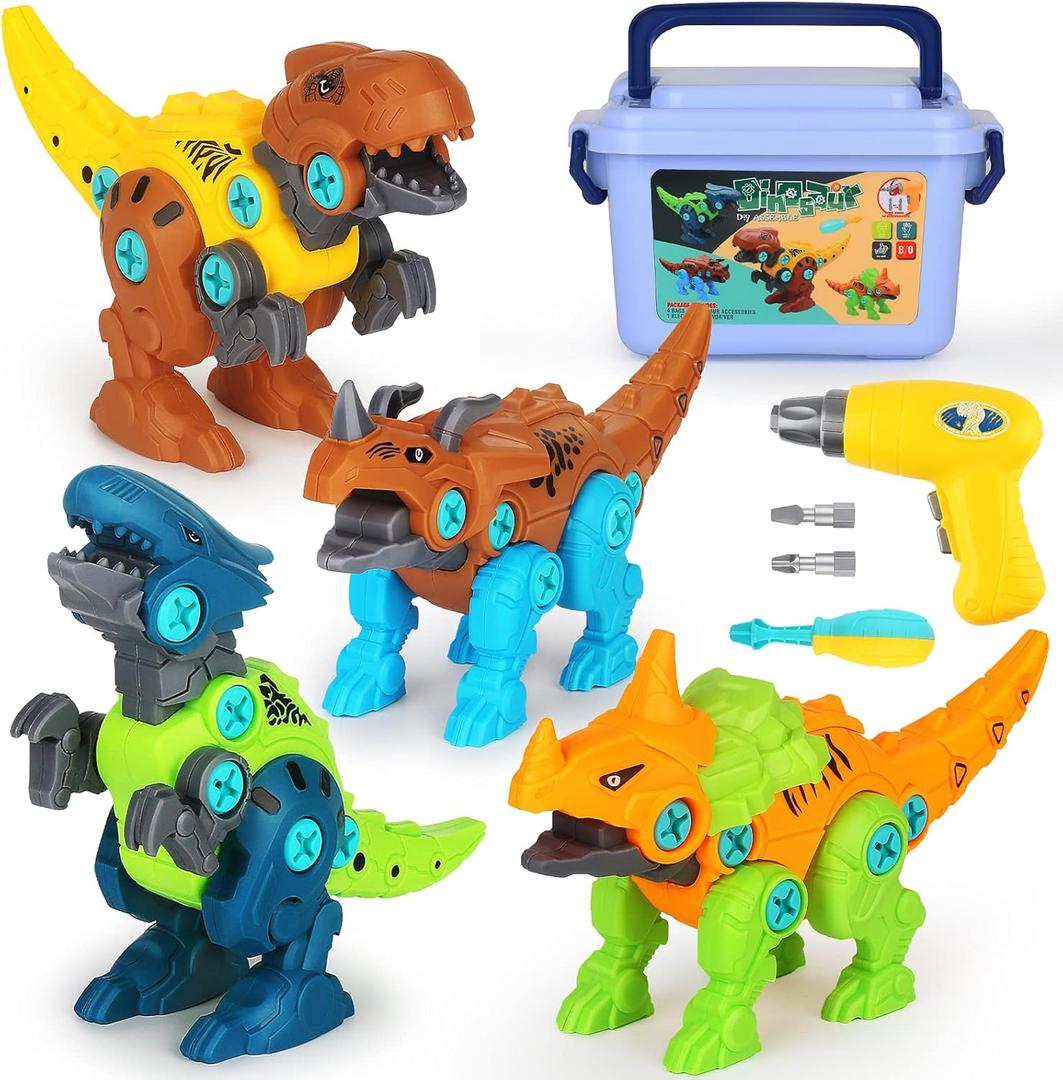 Elitoky Dinosaur Toys, Take Apart Dinosaur Toys for Kids, Educational Construction Building Sets with Electric Drill Storage Box - Birthday Gifts for Toddlers Boys Girls Age 3 4 5 6 7 8 Year Old