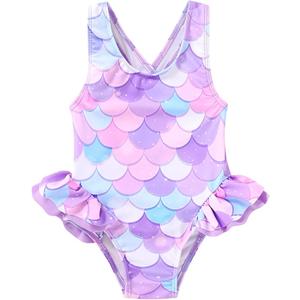 Toddler Swimsuit Girl Infant One Piece Swimwear Stripe Floral Summer Beach Bathing Suits with Bowknot (3-4T,Mermaid)