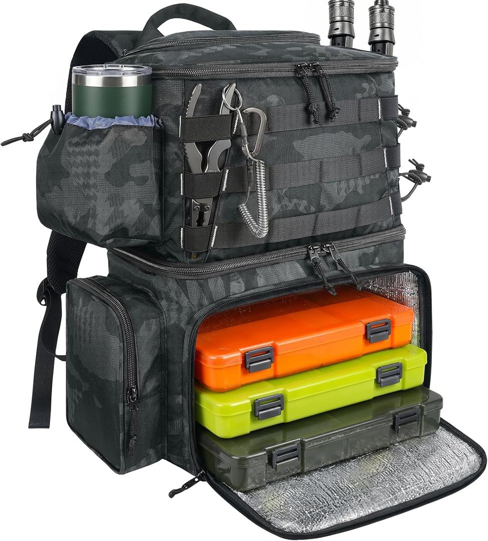 MATEIN Fishing Backpack, Water Resistant Tackle Storage Bag with Rod Holders & Cooler, Fishing Gifts for Men