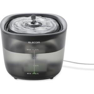 ELECOM Silent Pet Water Fountain for Cats and Dogs, 9dB Ultra Quiet Operation, 2L Capacity, Easy to Disassemble & Clean, 3-Layer Filtration, Wireless Pump, LED Light Modes (Black)