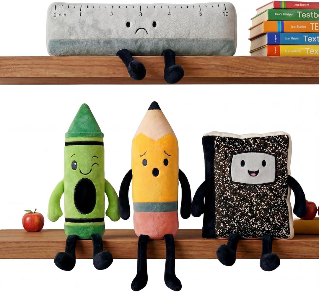 meekoo 4 Pcs Classroom Stationery Plush 15.7 Inch Fun Crayon Pencil Ruler Composition Notebook Plush Stationery Collectible Stuffed Animal Classroom Decoration Reading Room for Party Birthday Gift