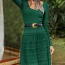 Wenrine Womens Long Sleeve Sweater Dress Knit Crochet Casual A Line Flowy Skater Mini Dresses (Green)