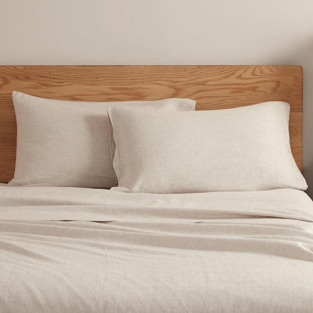 DAPU 100% Linen Pillowcases 20x40 Inches Pillow Cases (Pack of 2) with Envelope Closure, Stone Washed Breathable and Cooling (Natural Linen, King)