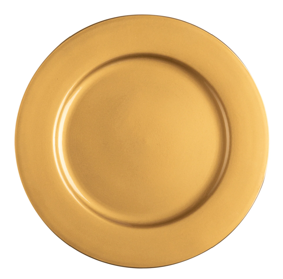 12 Pack Plastic Gold Charger Plates, 13 Inch Round Decorative Serving Dinner Charger Plate Bulk for Wedding, Catering, Parties, Restaurant, Home