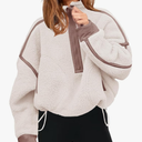 Panadila Womens Half Zip Sherpa Fleece Pullover Soft Oversized Sweatshirt with Pockets Warm Fuzzy Sweater, Size M